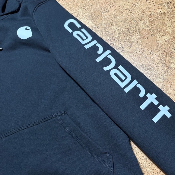 Carhartt Wm’s Relaxed Fit Logo Sleeve Fleece Hoodie NWOT In Black Sz S(4-6) - Picture 4 of 13